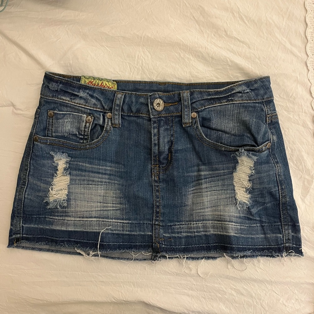 Distressed Denim Mini Skirt